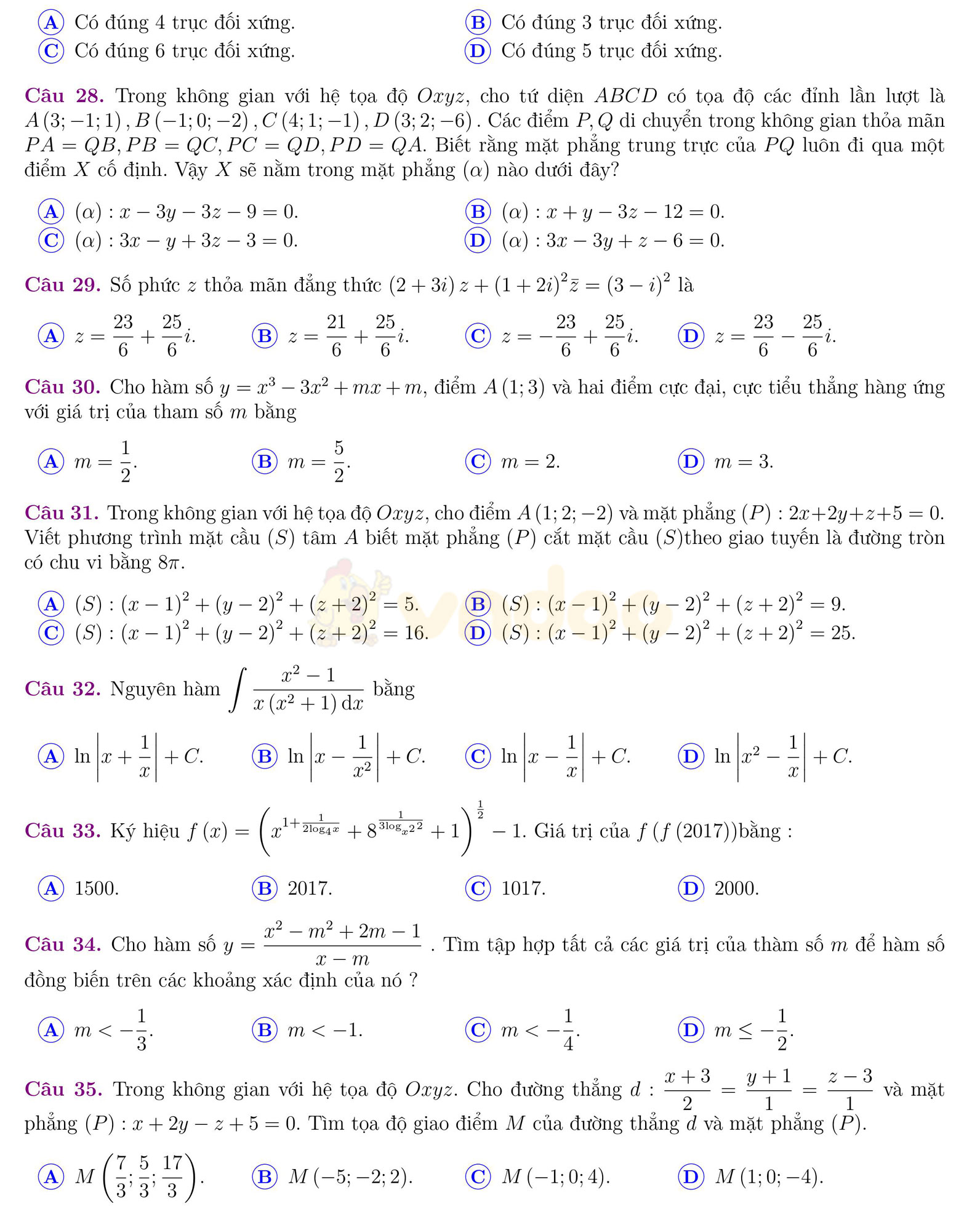 Đề thi thử THPT Quốc gia năm 2017 môn Toán