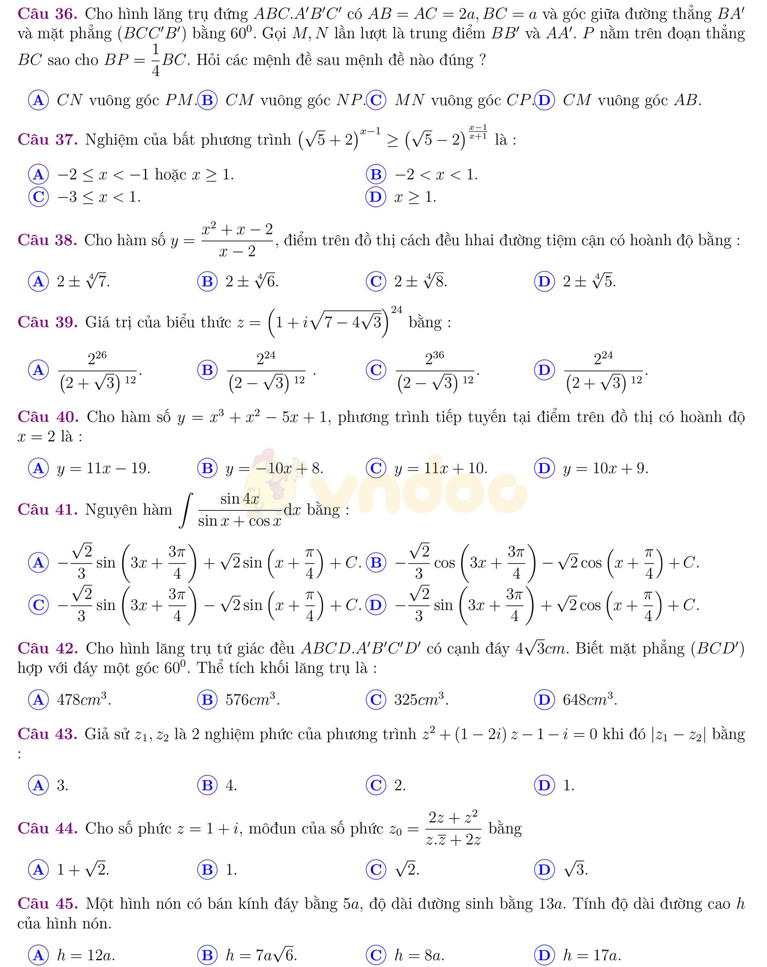 Đề thi thử THPT Quốc gia năm 2017 môn Toán