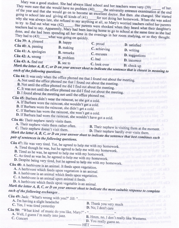 Đề khảo sát môn Tiếng Anh lớp 10 trường THPT Thuận Thành 1, Bắc Ninh