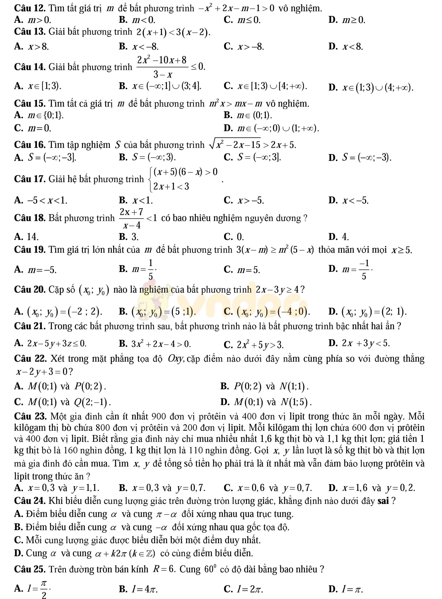 Đề thi học kì 2 môn Toán lớp 10