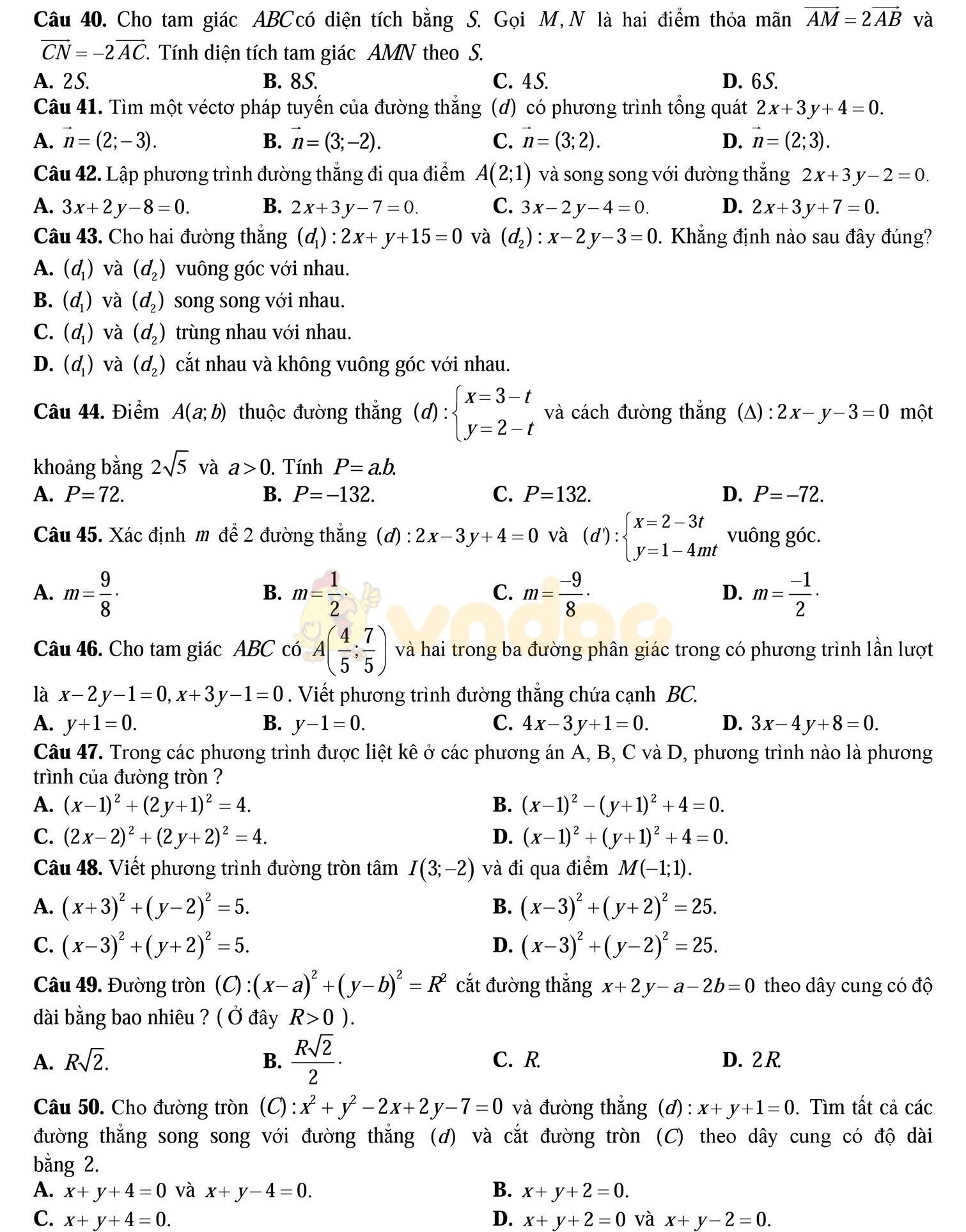 Đề thi học kì 2 môn Toán lớp 10