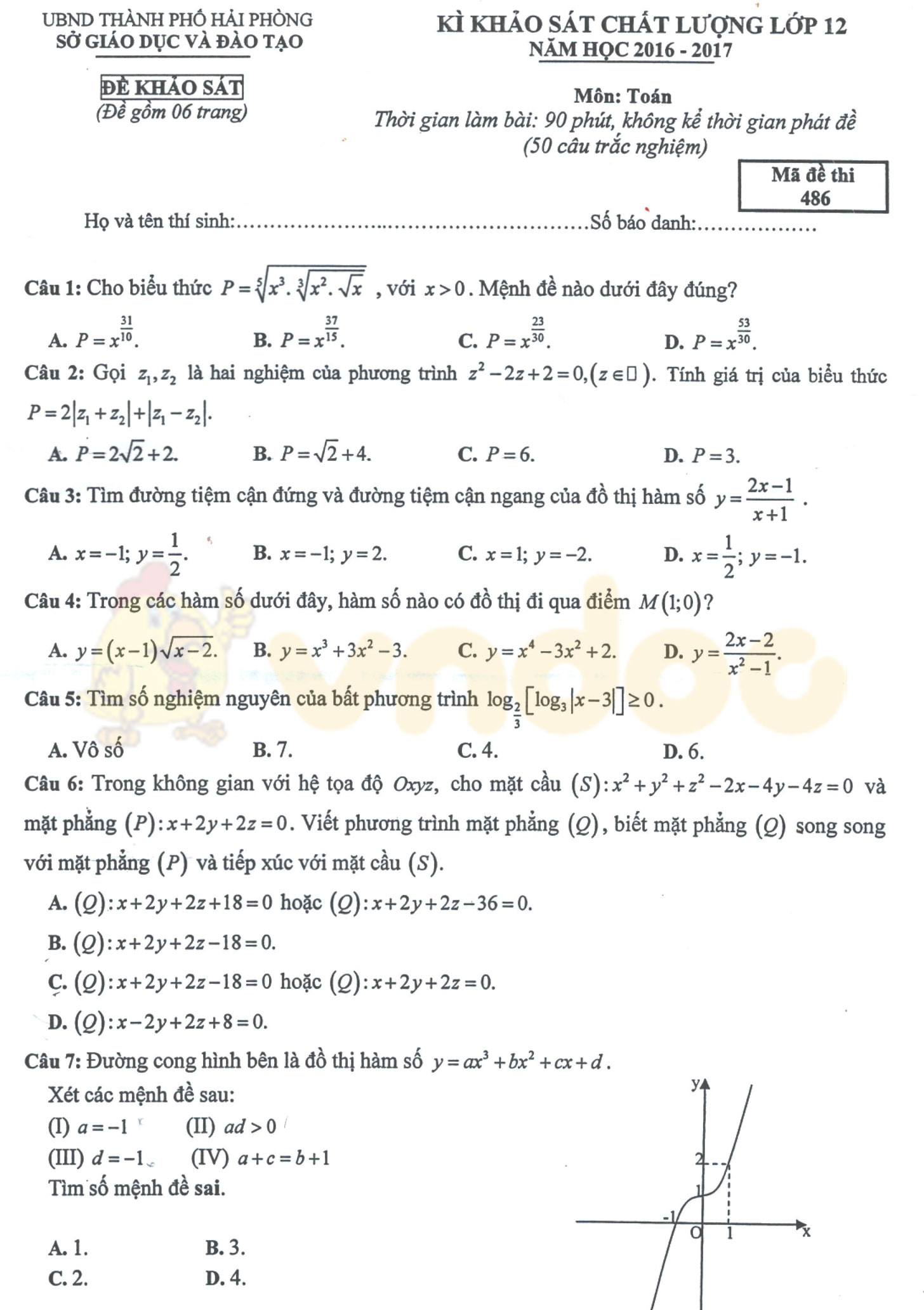 Đề thi thử THPT Quốc gia năm 2017 môn Toán
