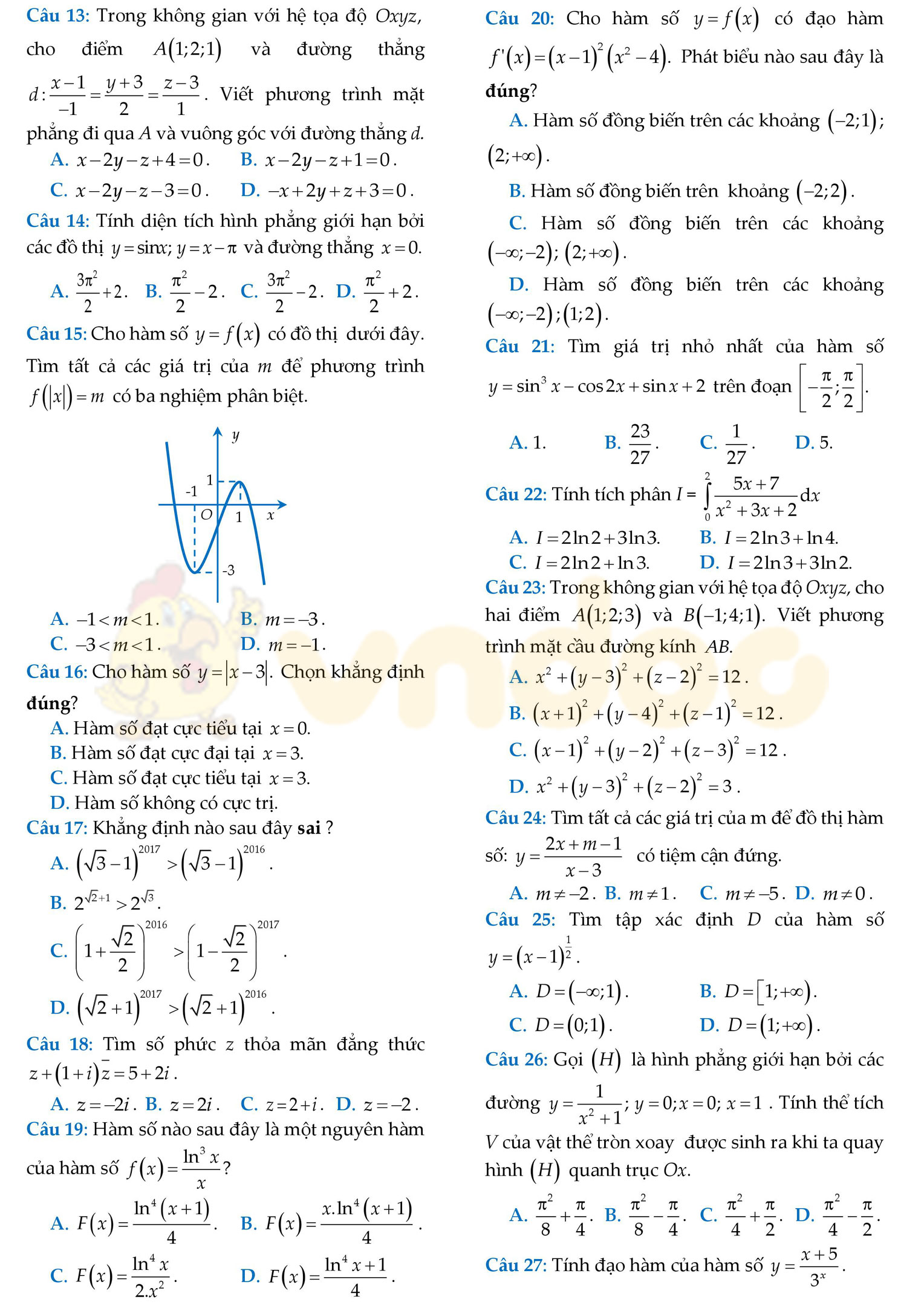 Đề thi thử THPT Quốc gia năm 2017 môn Toán