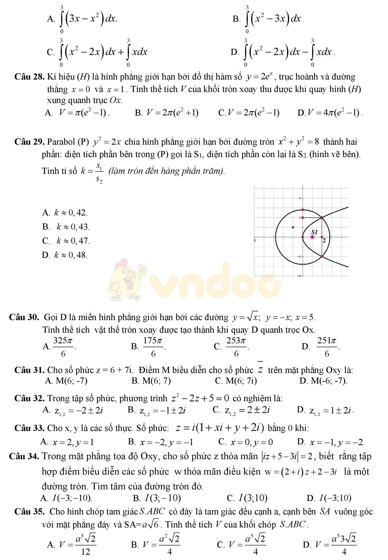 Đề thi học kì 2 môn Toán lớp 12