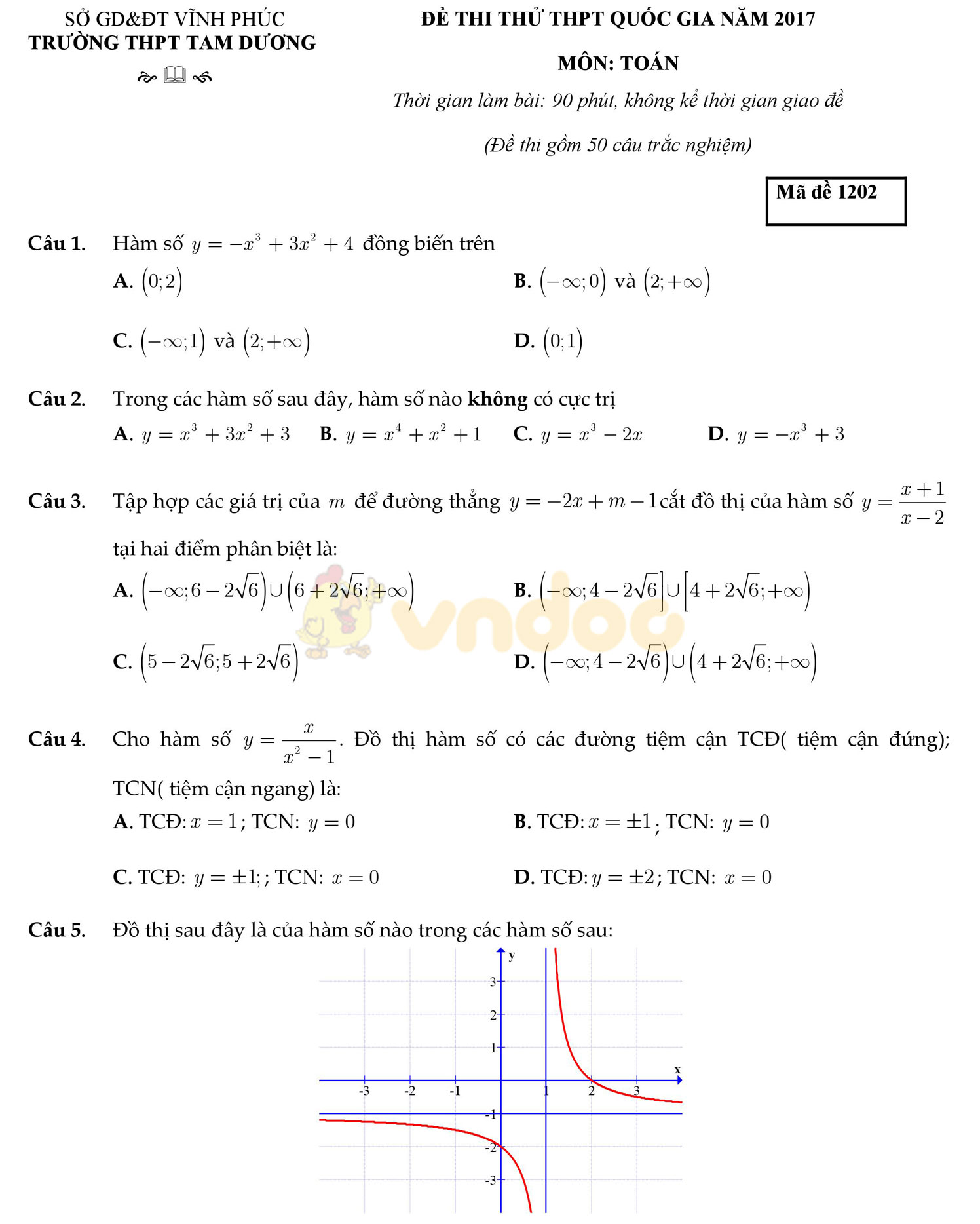 Đề thi thử THPT Quốc gia năm 2017 môn Toán