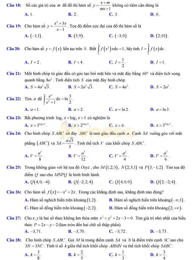Đề thi thử THPT Quốc gia năm 2017 môn Toán