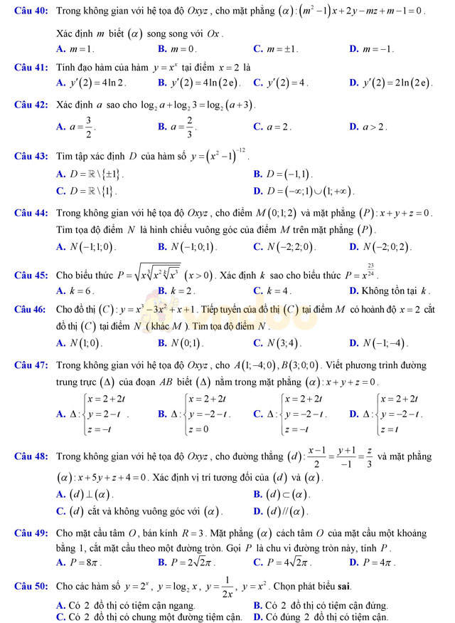 Đề thi thử THPT Quốc gia năm 2017 môn Toán