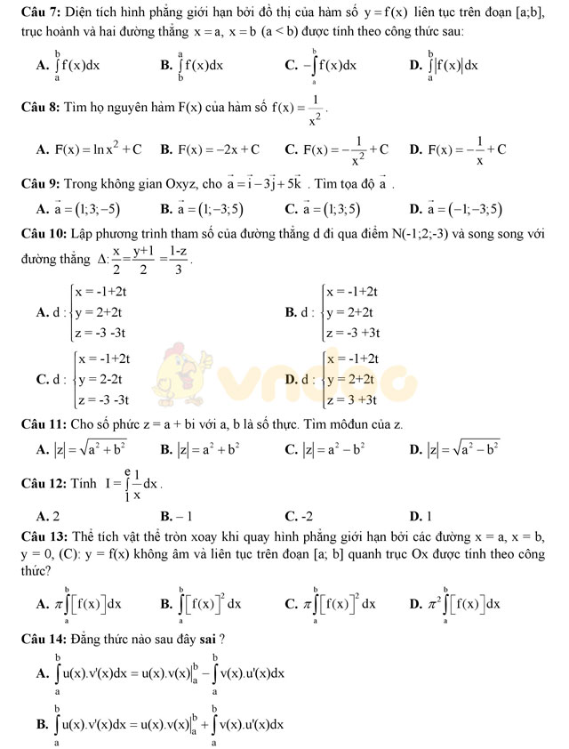 Đề thi học kì 2 lớp 12 môn Toán
