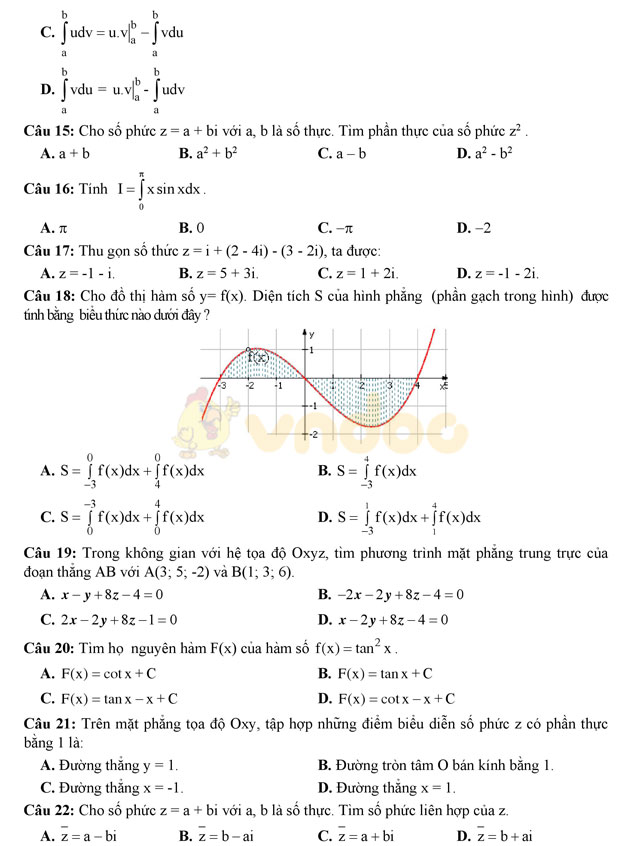 Đề thi học kì 2 lớp 12 môn Toán