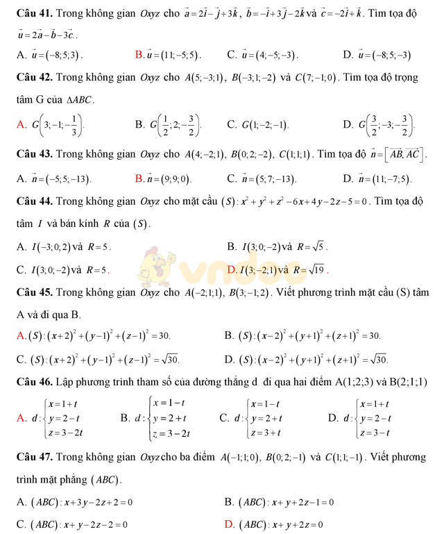 Đề thi học kì 2 môn Toán lớp 12