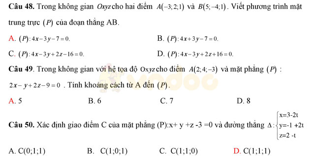 Đề thi học kì 2 môn Toán lớp 12