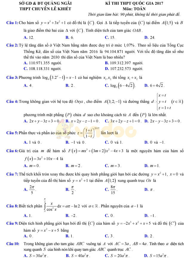 Đề thi thử THPT Quốc gia 2017 môn Toán