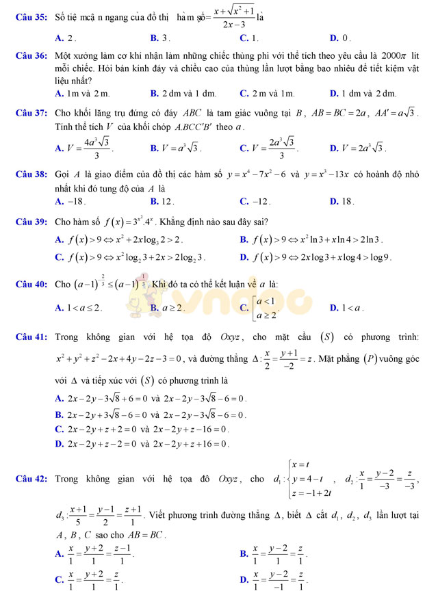 Đề thi thử THPT Quốc gia 2017 môn Toán