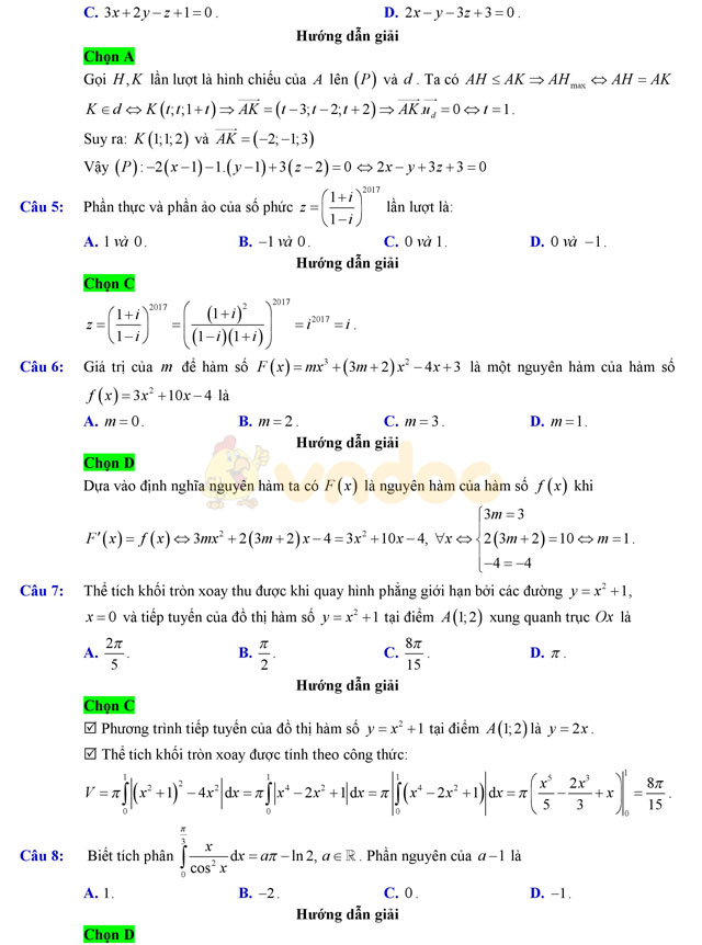 Đáp án đề thi thử THPT Quốc gia 2017 môn Toán