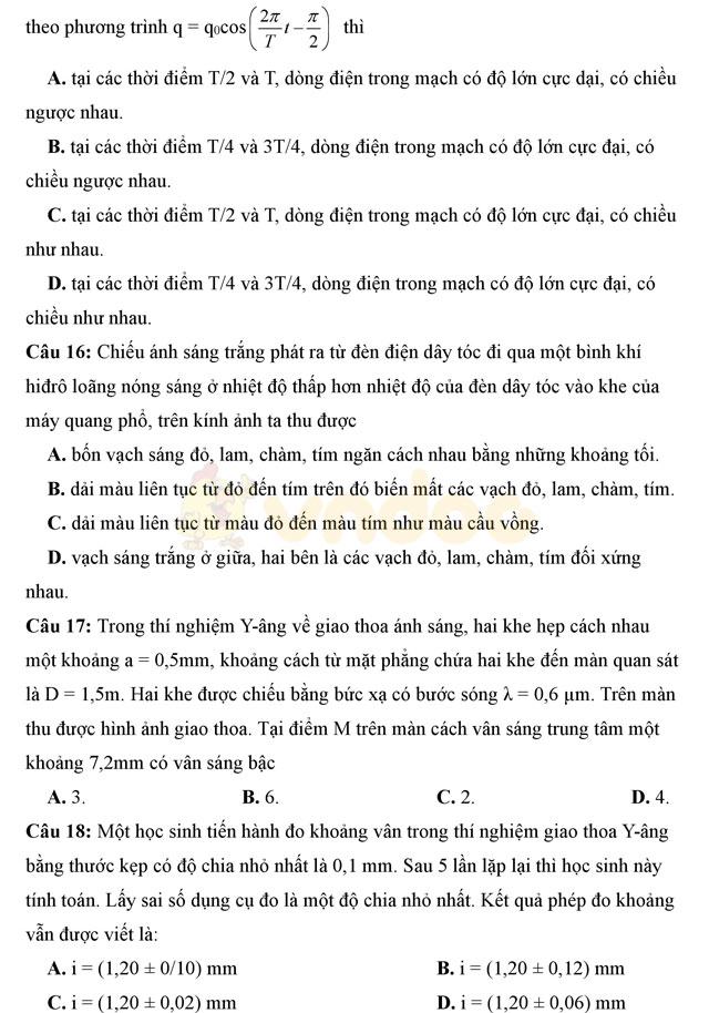 Đề thi thử THPT Quốc gia 2017 môn Vật lý