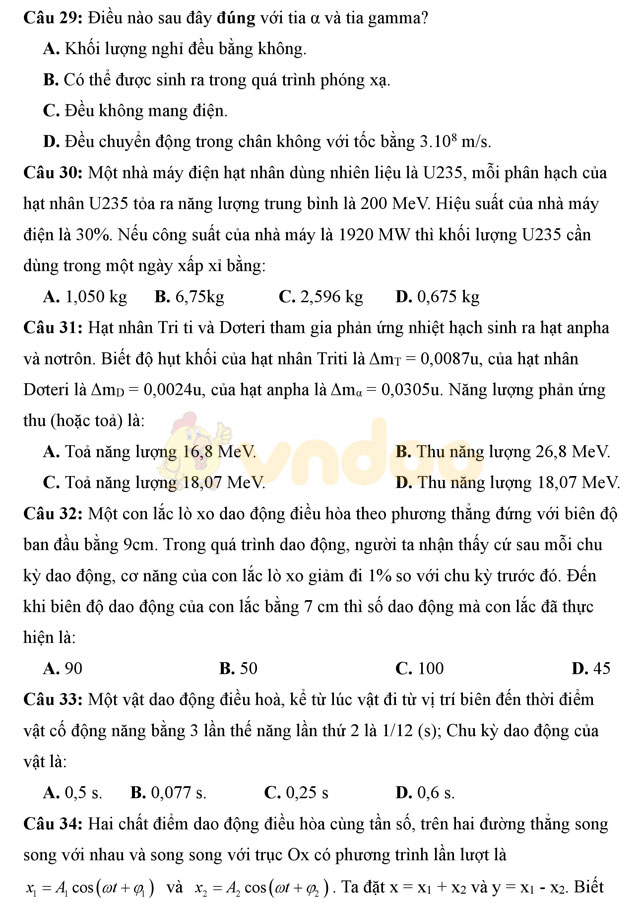 Đề thi thử THPT Quốc gia 2017 môn Vật lý