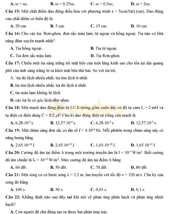 Đề thi thử THPT Quốc gia 2017 môn Vật lý