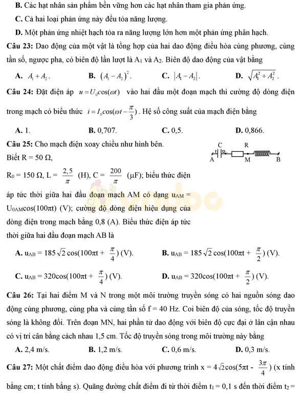 Đề thi thử THPT Quốc gia 2017 môn Vật lý