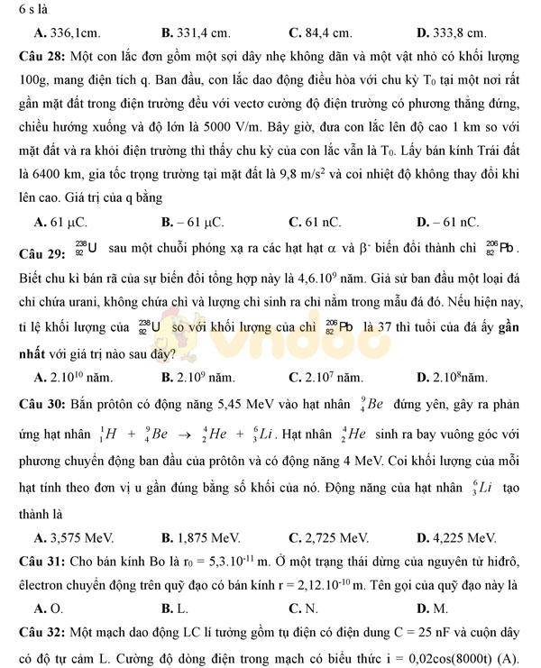 Đề thi thử THPT Quốc gia 2017 môn Vật lý