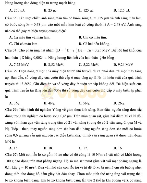 Đề thi thử THPT Quốc gia 2017 môn Vật lý