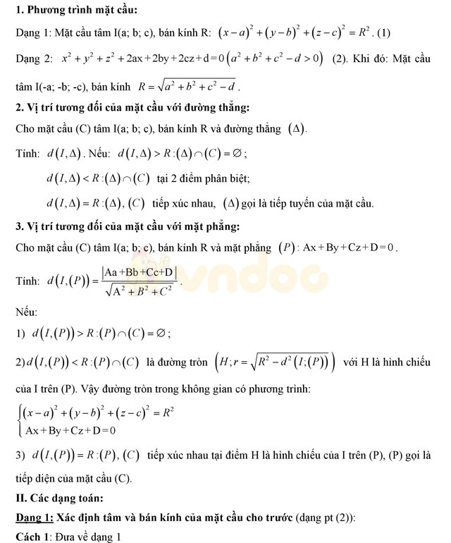 Lý thuyết và bài tập phương trình mặt cầu Lý thuyết và bài tập phương trình mặt cầu