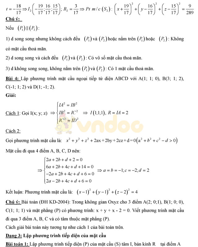 Lý thuyết và bài tập phương trình mặt cầu Lý thuyết và bài tập phương trình mặt cầu