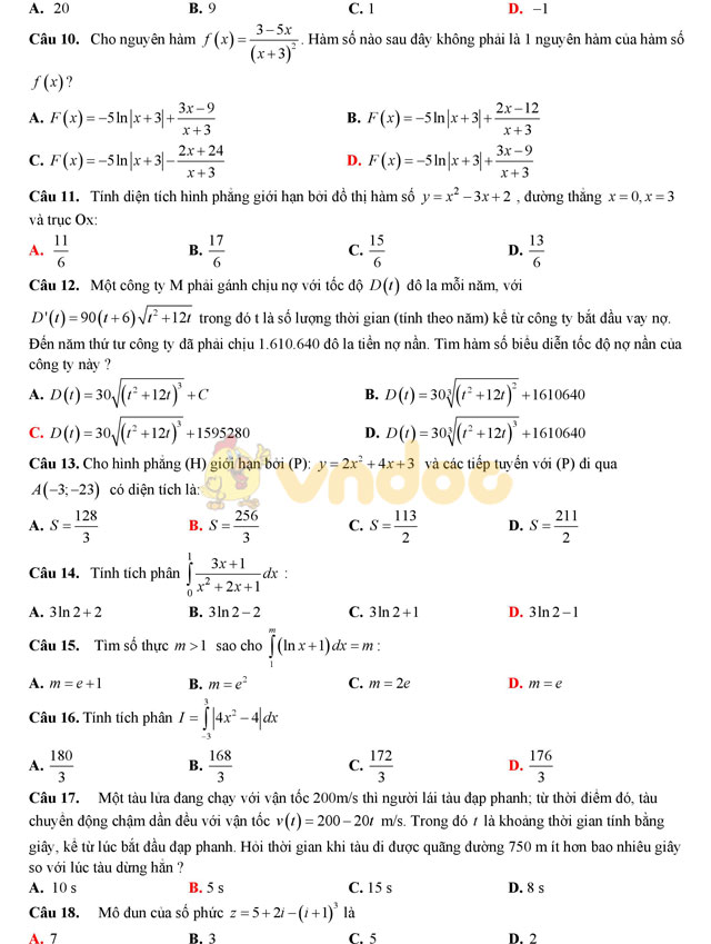 Đề thi học kì 2 lớp 12 môn Toán