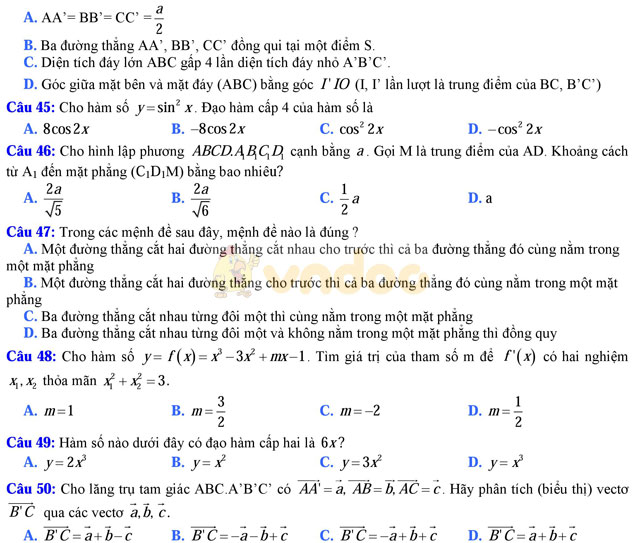 Bộ đề thi học kì 2 môn Toán lớp 11 có đáp án
