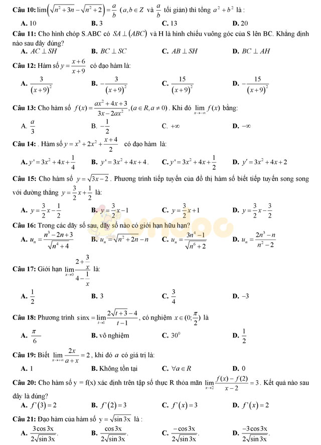 Đề thi học kì 2 lớp 11 môn Toán Đề thi học kì 2 lớp 11 môn Toán