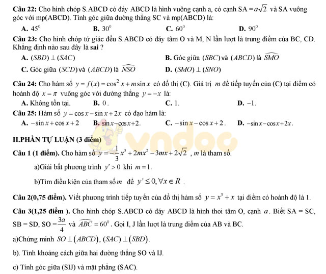 Đề thi học kì 2 lớp 11 môn Toán Đề thi học kì 2 lớp 11 môn Toán