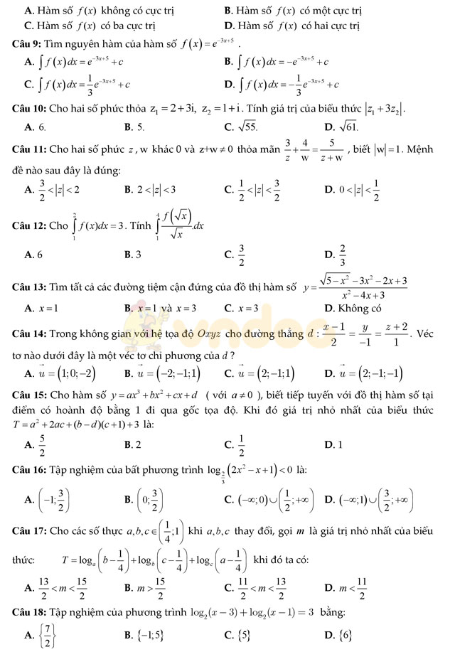 Đề thi thử THPT Quốc gia 2017 môn Toán