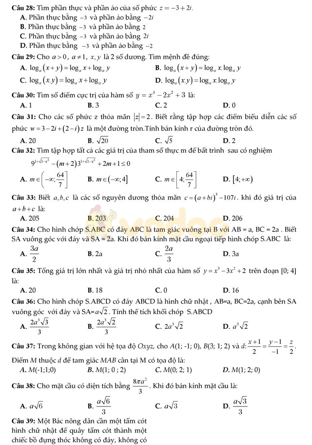 Đề thi thử THPT Quốc gia 2017 môn Toán