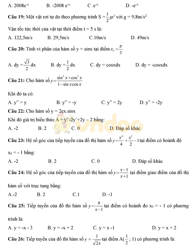 250 câu hỏi trắc nghiệm môn Toán lớp 12
