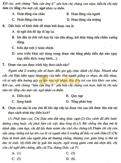 Đề ôn tập Môn Ngữ văn lớp 8