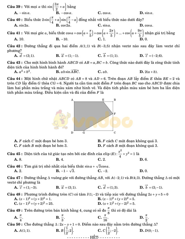 đề thi học kì 2 lớp 10 môn Toán