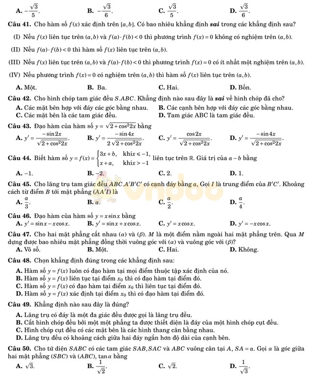 Đề thi học kì 2 lớp 11 môn Toán