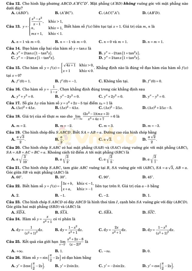 Đề thi học kì 2 lớp 11 môn Toán