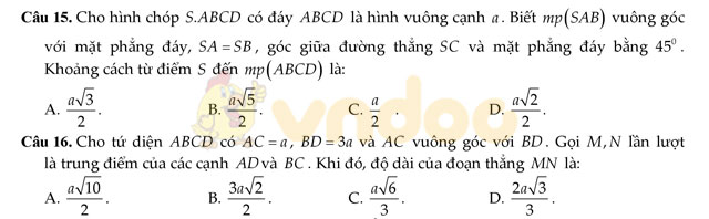 Đề thi học kì 2 lớp 11 môn Toán