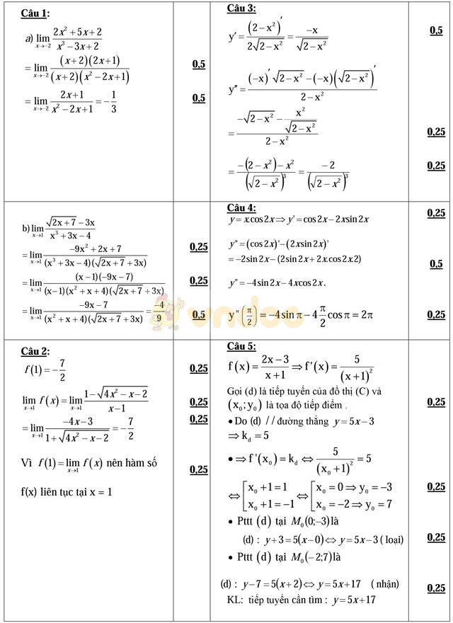 Đề thi học kì 2 môn Toán lớp 11 có đáp án