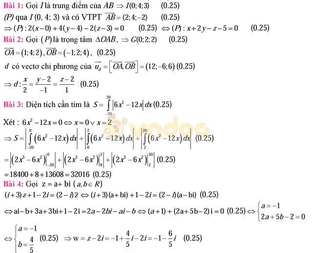 Đề thi học kì 2 môn Toán lớp 12 có đáp án