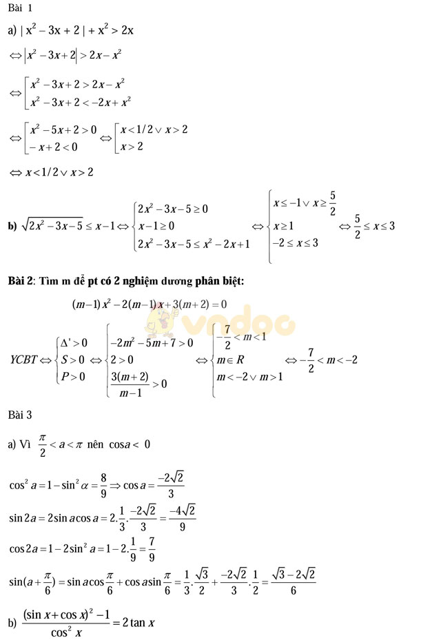Đề thi học kì 2 môn Toán lớp 10 có đáp án