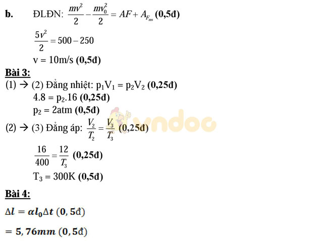 Đề thi học kì 2 môn Vật lý lớp 10 có đáp án