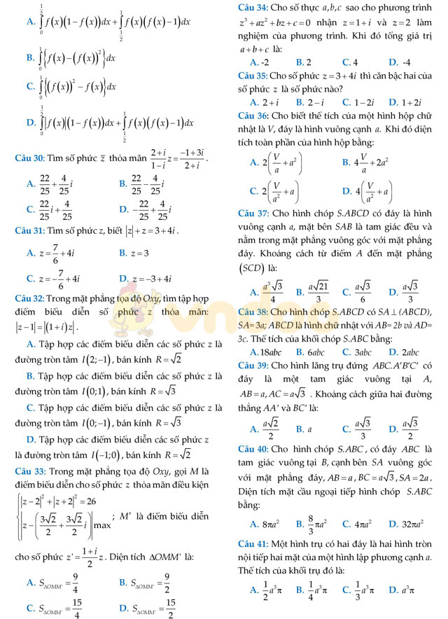 Đề thi thử THPT Quốc gia năm 2017 môn Toán