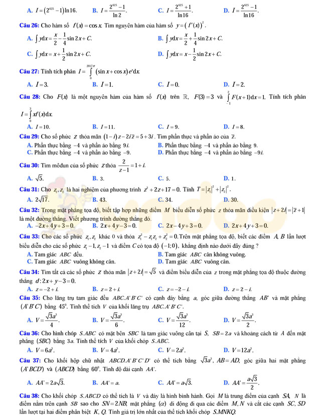 Đề thi thử THPT Quốc gia năm 2017 môn Toán 