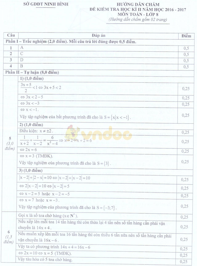 Đề thi học kì 2 môn Toán lớp 8 có đáp án