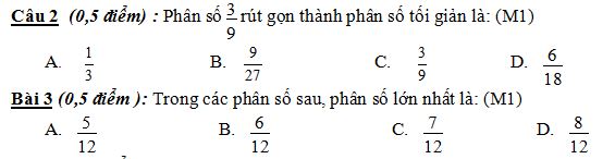 Đề thi học kì 2 môn Toán lớp 4