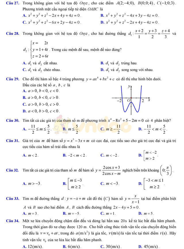 Đề thi thử THPT Quốc gia năm 2017 môn Toán