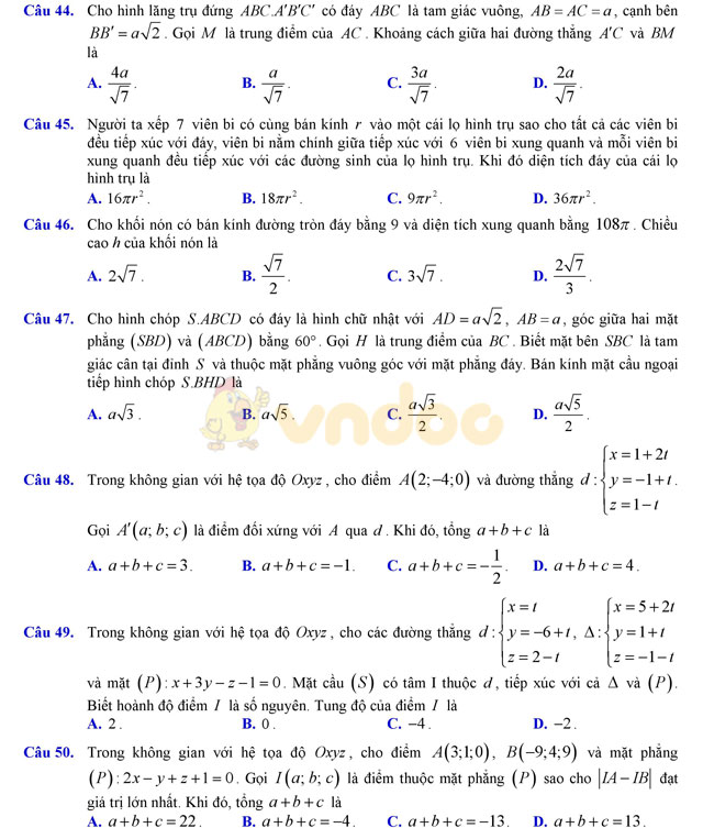 Đề thi thử THPT Quốc gia năm 2017 môn Toán