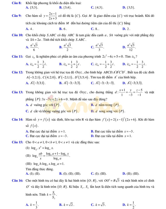 Đề thi thử THPT Quốc gia năm 2017 môn Toán 