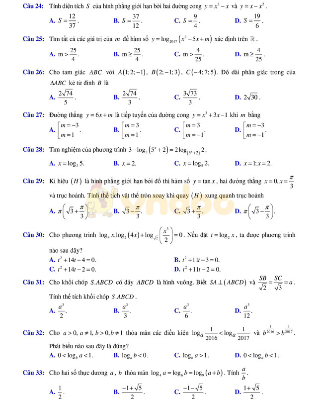 Đề thi thử THPT Quốc gia năm 2017 môn Toán 